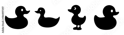 Four silhouetted ducks in a row