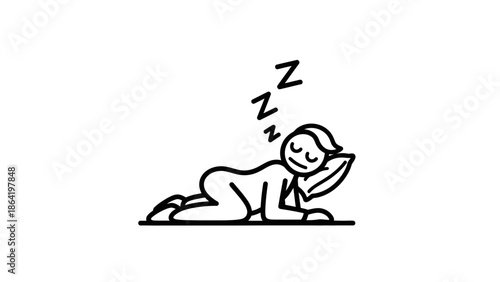 Peaceful Stick Figure Person Sleeping Soundly, Relaxing and Resting, Isolated White Background