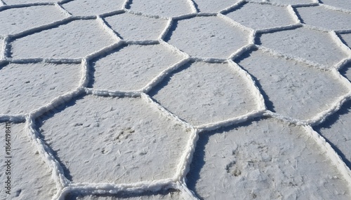 Salt Flats Hexagonal Pattern White Crust Ground Texture Salar de Uyuni Natural Geometric Mineral Surface for Travel and Environmental Background