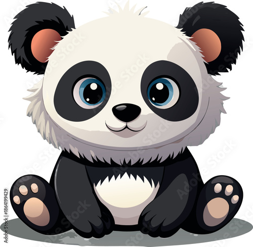 Adorable Baby Panda Sitting Illustration with Big Blue Eyes