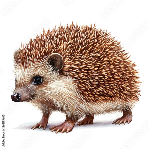 watercolor of Hedgehog Walking Cautiously, isolated on a white background.
