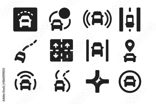 Prediction trace shading icons silhouettes icon awareness flat autonomous no vector vehicle