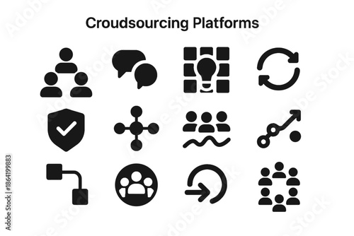 Monochrome geometry forms microtask vector sync team crowdsourcing block uniform rounding icon