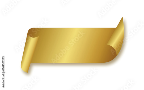 Glossy golden ribbon banner with curled paper edges for luxury promotion design