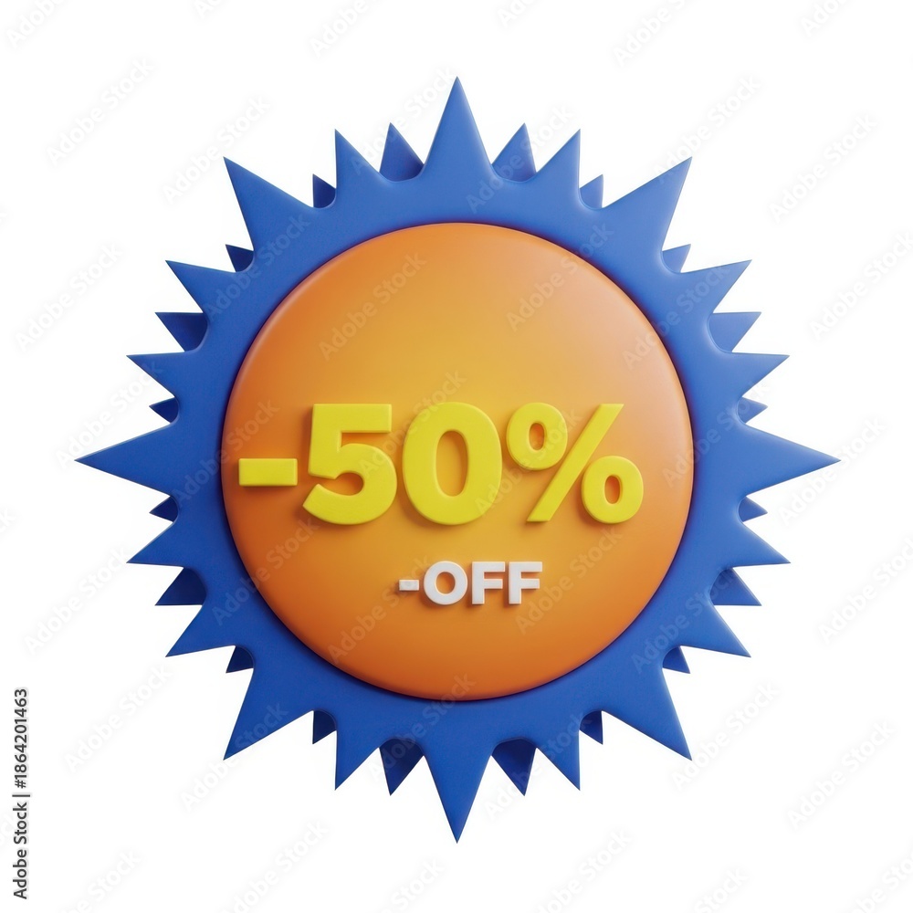 Naklejka premium Vibrant blue and orange 50% off sale badge