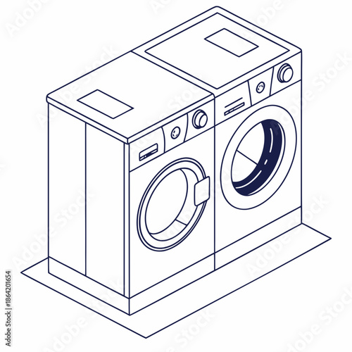 Minimalist Isometric Washing Machine Appliance Illustration