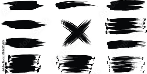 Set of 9 black brush stroke vector icons
