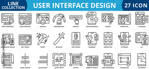 User interface design icon set outline style icon set collection vector illustration