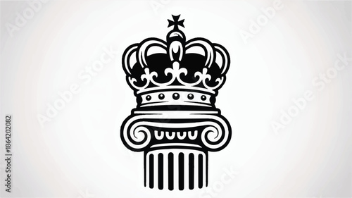 Black and white illustration of a royal crown on column capital