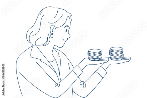 Person Holding Stack of Coins Savings Concept, vector illustration showing individual managing money, financial growth, budgeting, investment, and wealth accumulation in modern style.