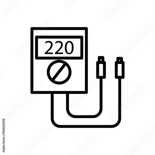 Voltage Tester Icon Line Style Voltage tester or multimeter icon in line style showing electrical measurement device with cables. Represents electricity, voltage checking, and electrical tools.
