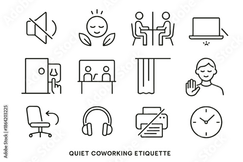 Energy hand icons coworking icon coworker vector resting desk silent printer quiet