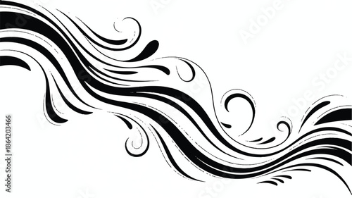 black and white swirling wave design element graphic