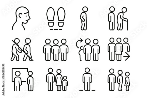Orderly stance vector queue polite symbol icons mindful window line icon hand