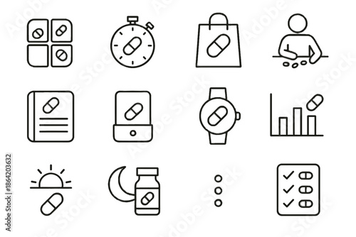 Minimalist timer symbol icons vector pill morning icon notebook dots drawer capsule