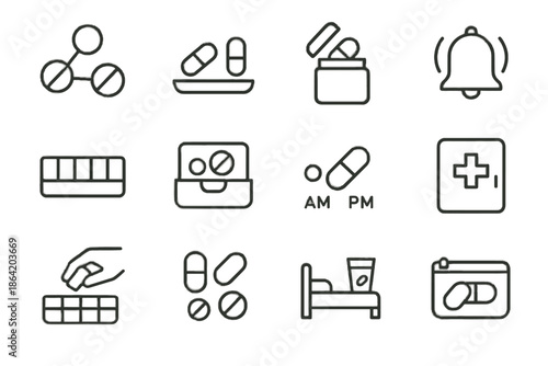 Drawer slots dots bed capsule medication icons vector alert chart minimalist icon
