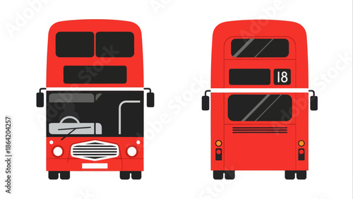 Flat vector illustration of a red double-decker bus, front and rear views, on white background
