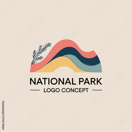 This logo concept features a stylized mountain design with vibrant colors and a natural element, representing the beauty of national parks in a modern way.