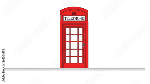 Iconic Red Telephone Booth Flat Vector Illustration, Symbol of British Culture and Communication