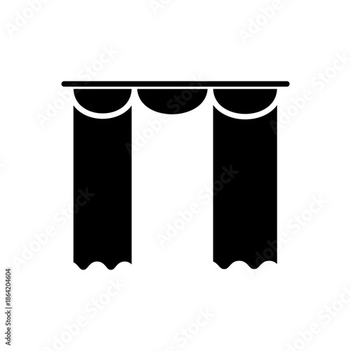 Curtain Icon Line Style Simple curtain icon in clean line style, representing window decoration, interior design, home furnishing, and stage or theater curtain concepts. Isolated on white background.