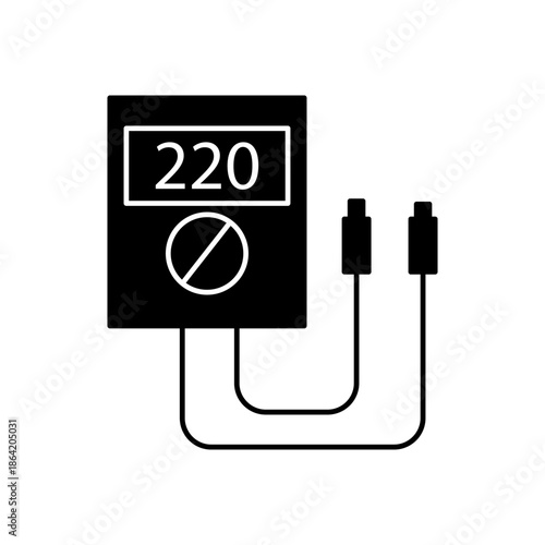 Voltage Tester Icon Line Style Voltage tester or multimeter icon in line style showing electrical measurement device with cables. Represents electricity, voltage checking, and electrical tools.