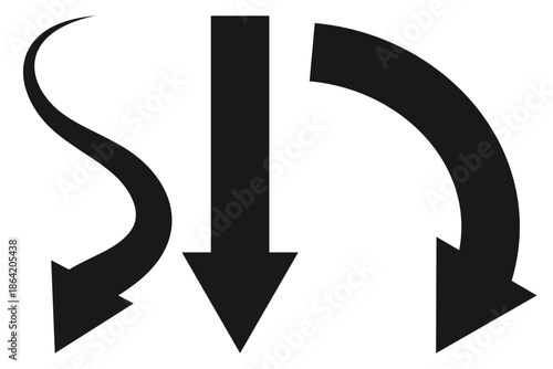 Simple black down arrow icon. Vector graphic symbol for direction and web download.