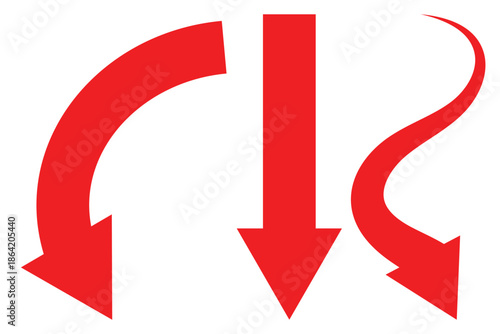 Bold red arrow pointing downwards indicating direction, progress, or a decline