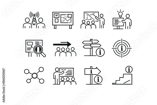 Grid emergency communication point icon information direction node evacuation vector logic step