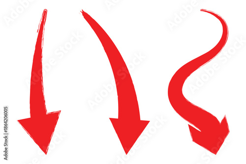A vibrant red arrow pointing downwards against a transparent background, emphasizing direction and movement.