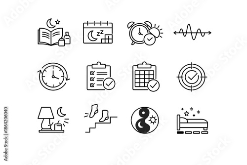 Time schedule vector sleep discipline consistent body icons icon bedtime minimalist cue