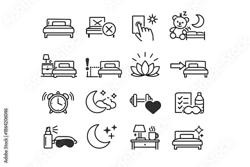 Hygiene rest habit icons bed icon cue sleep support vector rule