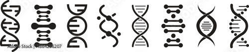 Set of DNA Helix Vector Icons with Different Genetic Structure Designs for Science and Biotechnology Projects