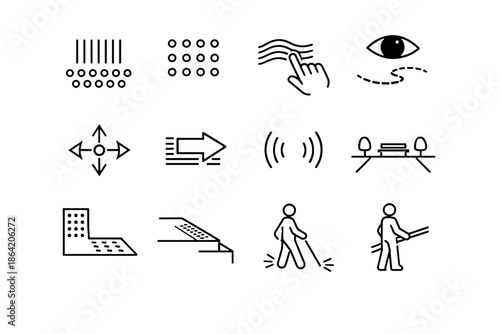 Support sensory vector movement orientation surface accessibility set icon tactile aid guidance
