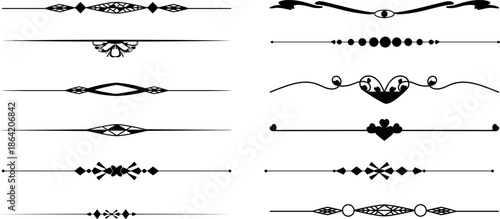 Vintage decorative line page divider design set with elegant ornamental horizontal separators for typography layouts and print