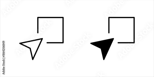 Cursor Selection Line Icon Simple outline icon of a mouse cursor pointing to a square, symbolizing selection, click, interface interaction, and digital navigation.