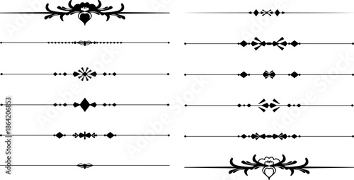 Ornamental line page divider design set with decorative horizontal borders separators and typography elements