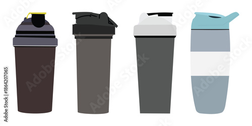 Water Bottle Silhouette Icon Set – Insulated Tumbler, Travel Mug and Plastic Bottle Vector Collection Isolated on White Background