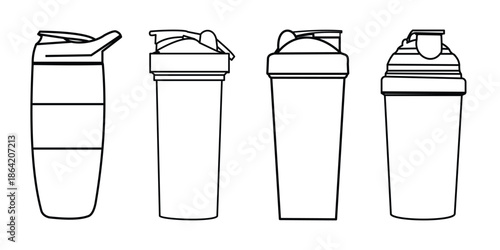 Water Bottle Silhouette Icon Set – Insulated Tumbler, Travel Mug and Plastic Bottle Vector Collection Isolated on White Background