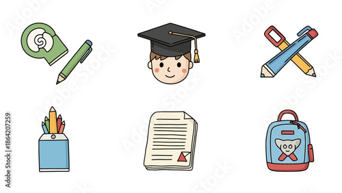 School Supplies and Graduation Symbols Collection