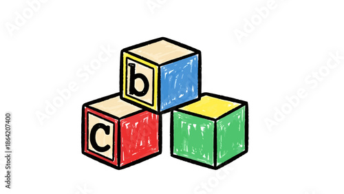 Three Colorful Alphabet Blocks Stacked Together Learning and Play Concept