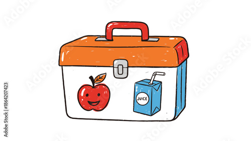 Child s Lunchbox with Apple and Juice Box Back to School Concept