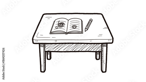 Open Book and Pencil on Wooden Table Concept of Study and Learning