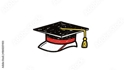 Doodle Graduation Cap with Tassel Academic Achievement Symbol