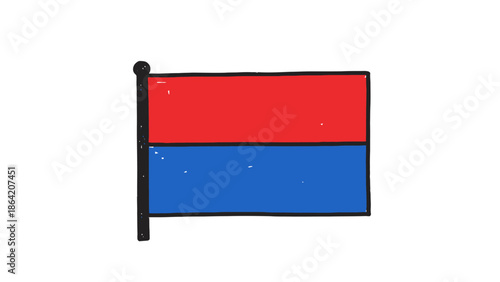 Simple Red and Blue Horizontal Stripe Flag on Pole Waving Symbol