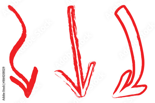 A vibrant red arrow pointing downwards against a transparent background, emphasizing direction and movement.