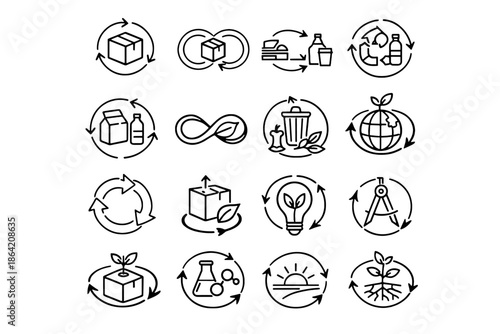 Vector packaging sustainable economy waste circular future design reuse icon resource icons