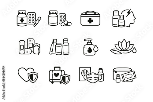 First basics basic care safety medication health icon vector travel minimal essentials