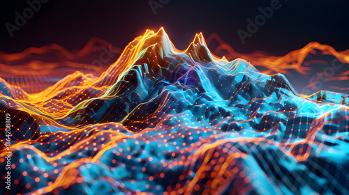 Futuristic visualization of glowing mountain peak for modern design inspiration