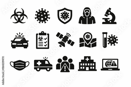 Vector icons representing pandemic safety and healthcare symbols