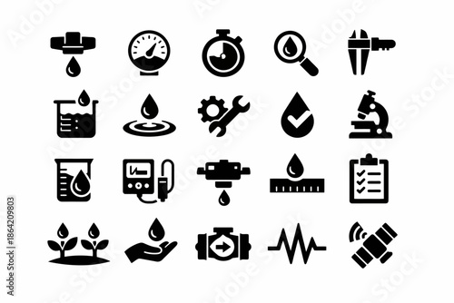 Black silhouette science icons: tools, instruments, and laboratory equipment collection